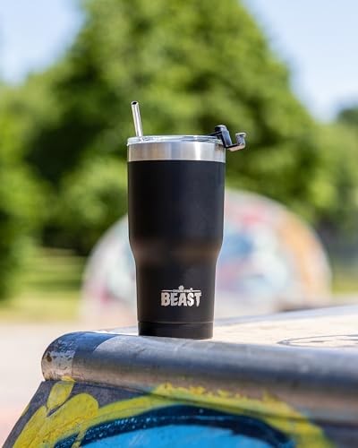 Image of Greens Steel Beast Tumbler Insulated Stainless Steel Coffee Cup with Lid, 2 Straws, Brush and Box (20 oz, Matte Black)
