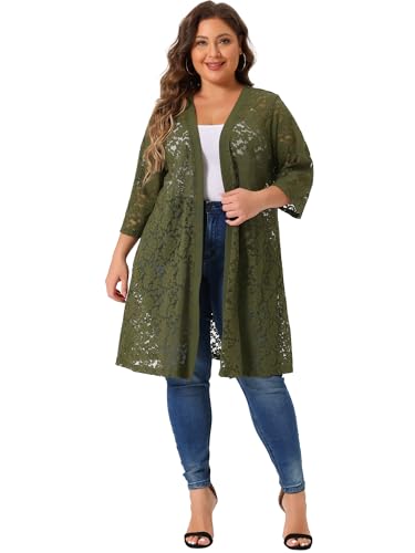 Image of Agnes Orinda Plus Size Cardigans for Women Lace Cardigan Lightweight Crochet 3 /4 Sleeve Cover Up Jacket