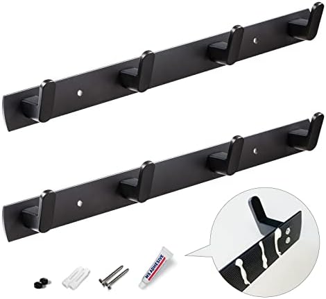 Fecraf Coat Hooks Wall Mounted Black Wall Hooks No Damaged, Wall Mount Coat Rack for Bathroom, Black Hooks for Hanging Coats/Hat/Keys Modern Simple Coat Rack Wall Mount, 4 Hooks-13.4in
