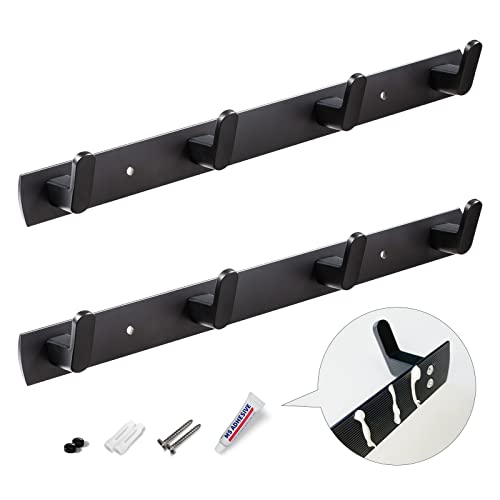 Fecraf Coat Hooks Wall Mounted Black Wall Hooks No Damaged, Wall Mount Coat Rack For Bathroom, Black Hooks For Hanging Coats/Hat/Keys Modern Simple Coat Rack Wall Mount, 4 Hooks-13.4In #TOP2