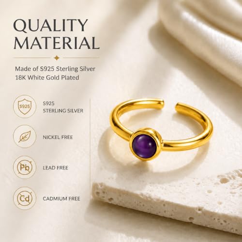 Natural Amethyst Ring for Women 925 Sterling Silver Adjustable Open Ring - image 7