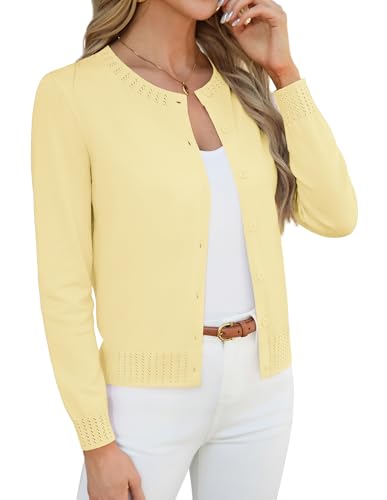 GRACE KARIN Lightweight Cardigans for Women Cropped Knit Sweaters Button Front Spring Fashion Clothes Butter Yellow S