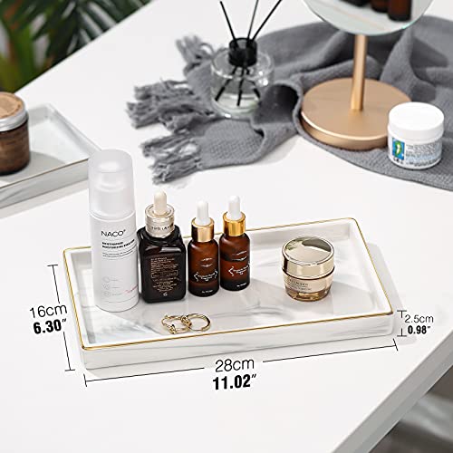Luxspire Bathroom Vanity Tray, 11" Marble Ceramic Bathroom Trays for Counter, Bath Tray for Dresser, Kitchen Counter Tray, Perfume Tray, Bathroom Accessories, Medium, Marble White by Luxspire - Image 2