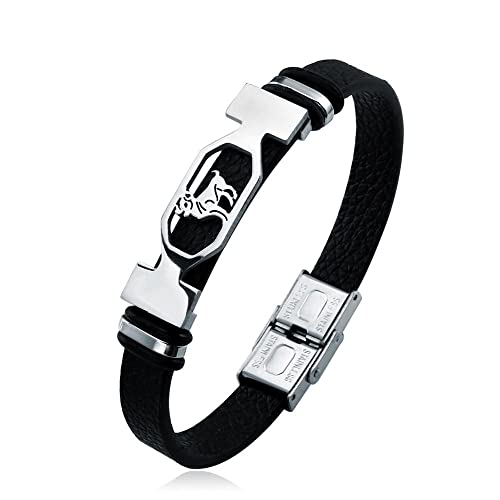 12 Constellation Bracelet manchette en acier inoxydable hommes femmes signe du zodiaque Bracelet en cuir noir Bracelet bijoux Pulseras HombreProcessus professionnel