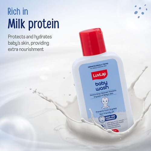 Image of LuvLap Baby Wash-100ml, With Milk Protein, Oatmeal, Shea Butter and Vitamin E, Soap free,Baby Wash for Baby Bath, pH Balanced & Paraben free Natural Baby Wash, Dermatologically Tested