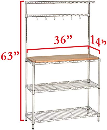 Seville Classics Baker's Rack for Kitchens, Solid Wood Top, 14" x 36" x 63" H