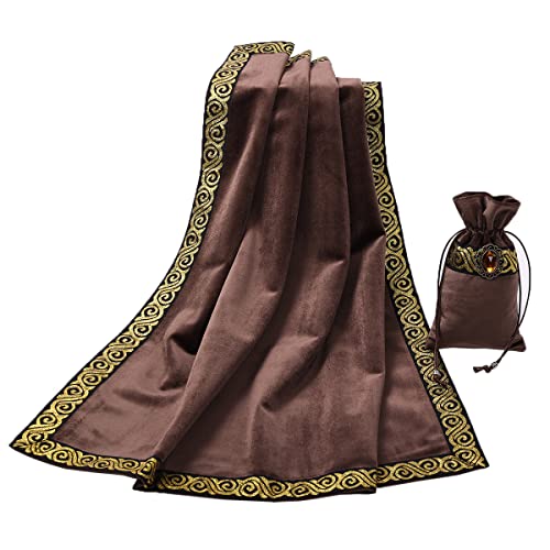 BLESSUME Wicca Square Altar Tarot Table Cloth for Reading with Card Pouch 24.4 * 24.4 inch(Coffee 2)