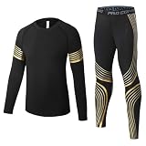Echinodon Sportunterwäsche Kinder Fußball Jungen Mädchen Schnelltrockend Funktionsunterwäsche Kompressionsunterwäsche Set für Fitness Running Fußballtraining Basketball Radsport A-Golden 26