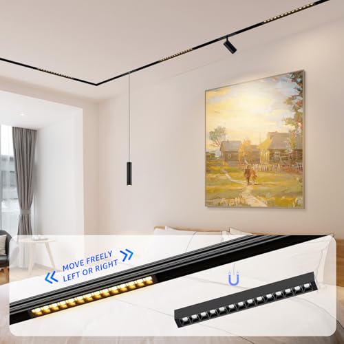 Track Lighting Rail Kit, 2PCS Magnetic Track Lighting Rail, 2PCS 15W Grille Spotlight Magnetic Track Head, 1PCS 200W Low Voltage LED Power Driver, Complete Track Lighting kit for Living Room, Kitchen