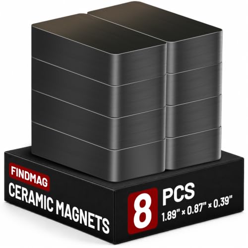 FINDMAG Ferrite Magnet, 8 Pack Ceramic Block Magnets, Industrial Magnet Heavy Duty, Strong Magnets with Adhesive Backing for Whiteboard, DIY Crafts, Kitchen, Science, Cruises - 1 7/8" x 7/8" x 3/8"