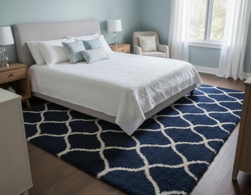 Image of Carpet for Hallway, Kitchen, and Modern Interiors, Cozy Shag Runner for Living Room, Entryway & Office Decor Size 5x8 feet Blue M
