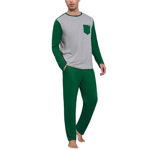 Marvmys Mens Pajama Set Long Sleeve Pajamas Soft Pjs Sleepwear Loungwear Comfy Sleep Sets with Pockets S-3XL 3X-Large A-green