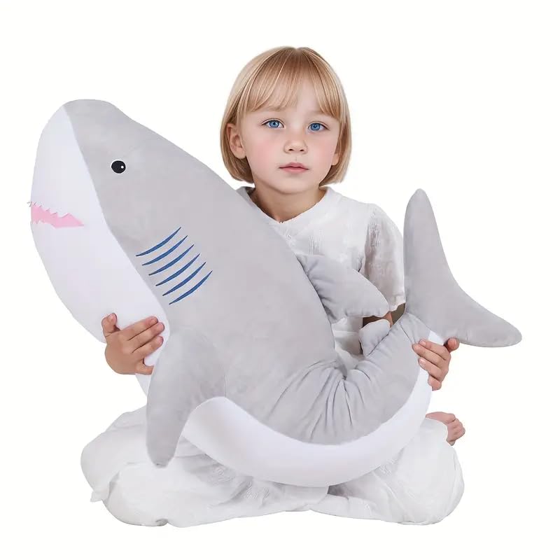Image of AVS Soft Plush Toy Jumbo Sea Shark Stuffed Animal Big Sharks Giant Plush Pillow Oversized Toy for Girl Kids Boy Gifts (Grey, 100CM)