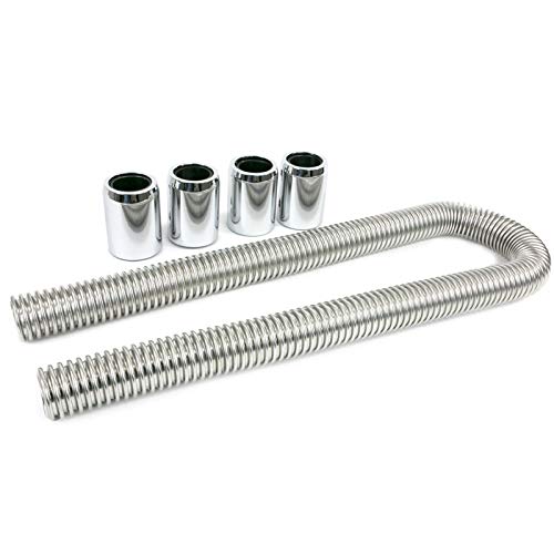48" Chrome Stainless Steel Radiator Hose Kit, Flexible Radiator Hose Kit, With 4Pcs Chrome Caps #TOP4