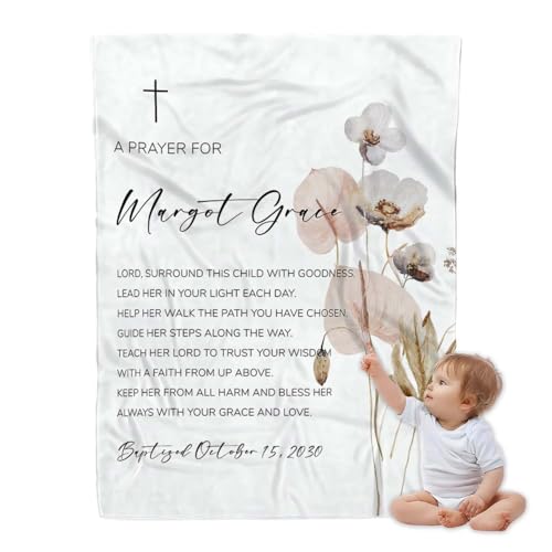 Personalized Girl Baby Blanket, Christian Christening Gift For Boys And Girls, Personalized Baby Blanket With Name, Christian Baptism Gifts For Boy Girl, Babys Dedication Keepsake Throw For Ceremony