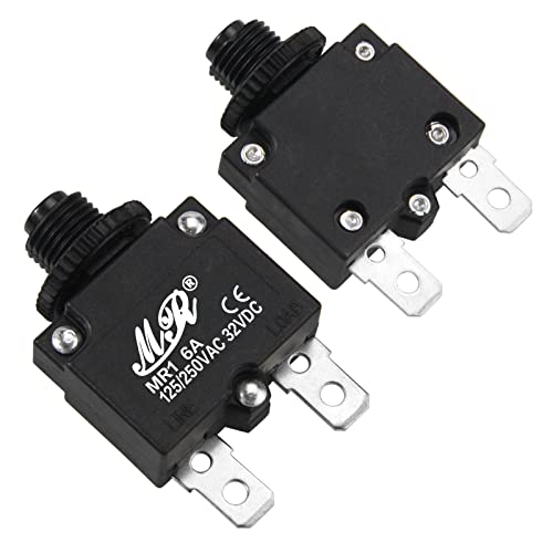Bumbesti 2Pcs 32Vdc,Ac125-250V Thermal Overload Protector Push Button Reset Circuit Breakers 6A #TOP1