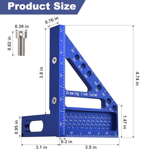 3D Multi-Angle Carpenter Square Hole Scribing Ruler, Aluminum Alloy Multi Angle Measuring Ruler, 22.5-90 Degree Woodworking Square Ruler Protractor, Versatile Wood Tool for Engineer Carpenter Crafting