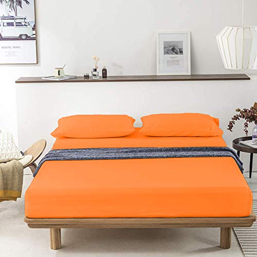 100% Cotton Bedsheet 500-TC Extra Soft Orange Flat Bedsheet for Single Bed (66x96) with 2 Pillow Cases (18x28)-image-9