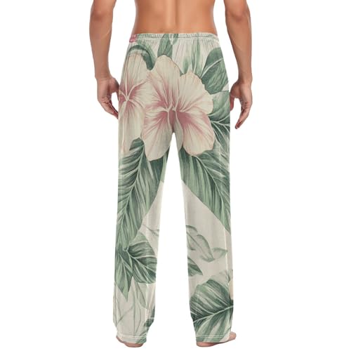 ALAZA Retro Pink Red Flowers Tropical Leaves Men’s Pajama Pants Soft Long Sleep Pants Lounge Pajama Bottoms with Pockets2