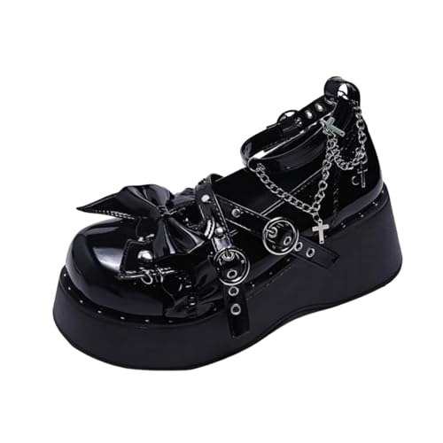 Zapatos de Lolita para Mujer, Zapatos de tacón Mary Jane, Bombas de Encaje con Lazo, Botas de cuña de Cosplay Bonitas Kawaii, Correa Cruzada, tacón de Bloque, Estilo Dulce