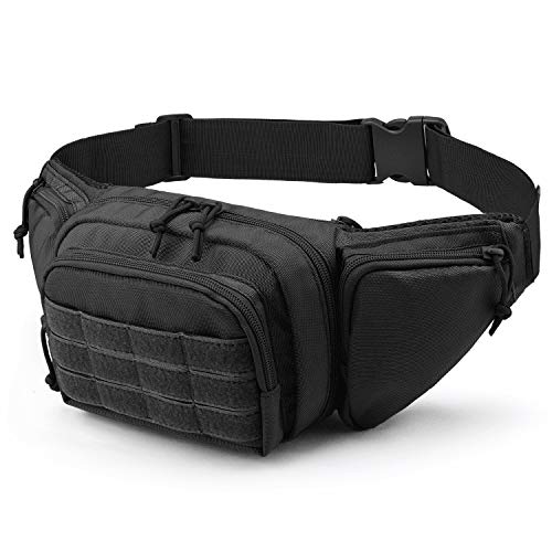 Tactical Fanny Pack Gun Holster for Men, Adjustable Waist Bag Zippered Pockets, Everyday Hip Pouch for Workout Travel Outdoor Running Hunting (Black)