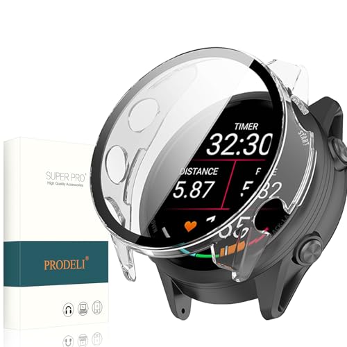 PRODELI For Garmin Forerunner 970 47mm ��p �P�[�X+�K���X�t�C���� �����x PC+�K���X ��̌^�J�o�[ �L�Y�h�~ �y�� ���t���ȒP �K�[�~�� forerunner 970 47mm �p �ی�J�o�[�i�����j