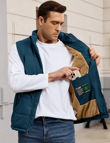 Image of Flygo Men's Winter Warm Outdoor Padded Puffer Vest Thick Fleece Lined Sleeveless Jacket