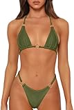 MIKETAI Sexy Bikinis for Women 2 Piece Bikini Spaghetti Strap Swimsuits Solid Color Bathing Swimwear Triangle Bathing Suit (US, Alpha, Medium, Regular, Regular, Army Green)