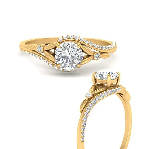 Image of 55Carat Choose Your Gemstone Floral Accent Swirl Diamond CZ Ring Yellow Gold Plated Round Shape Halo Engagement Rings Everyday Jewelry Wedding Jewelry Handmade Gifts for Wife US Size 4 to 12