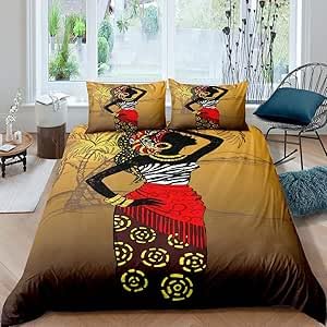 Funda Nordica Cama 180 África Funda de Edredón 260x240 cm 3D Afrikanische Frau Ropa de Cama 3 Piezas de Microfibra Hipoalergénica y 2 Fundas de Almohada 50x75cm, t1830