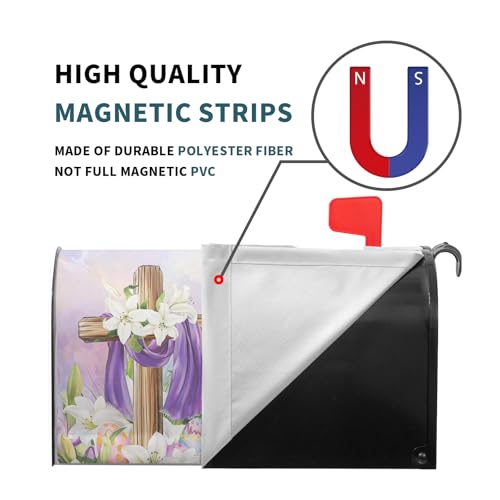 Image of Easter He is Risen Cross Mailbox Covers Magnetic Standard Size 18x21in Happy Easter Bunny Mailbox Cover Spring Lily Flowers Mailbox Wrap Post Letter Box Cover Decorative for Home Outdoor Yard Garden