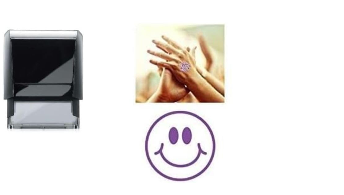 Smiling Face - Self Inking Hand Stamp - Ideal for Parties, Events, Festivals etc 18mm Violet Ink