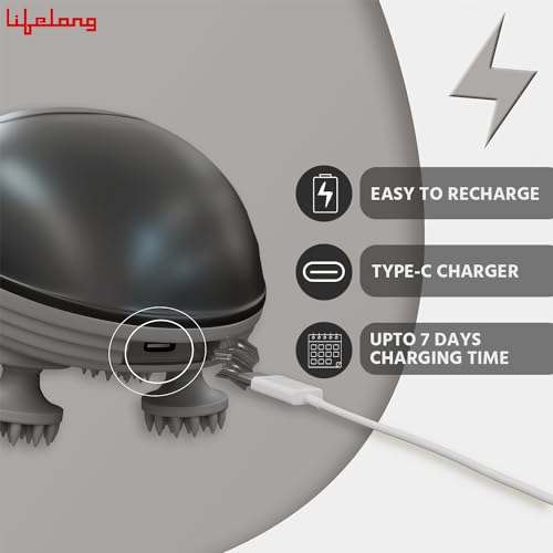Image of Lifelong Rechargeable Electric Head & Scalp Kneading Massager, 4 Speed Modes, Handheld Portable Head Massager for Hair Growth, Deep Clean and Stress Relieving, (LLM603, Black)