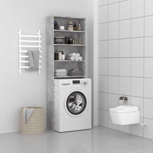 Frdhee Mueble de baño, armario para lavadora, color gris hormigón, 64 x 24 x 190 cm, estante para lavadora y secadora, apto