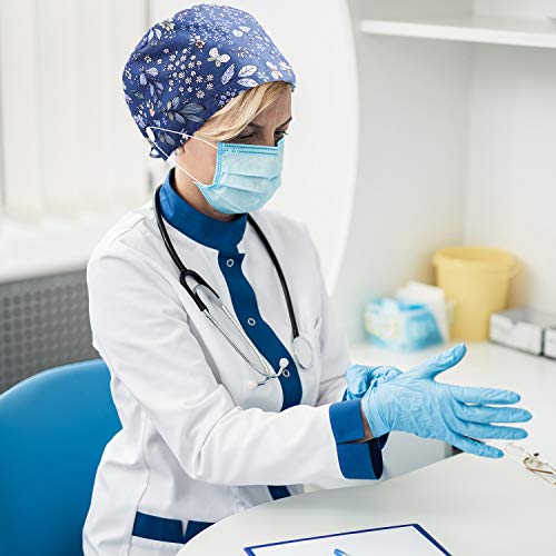 6 Pieces Scrub Caps With Buttons Women Working Cap Adjustable Sweatband Bouffant Hats (Floral Pattern) Multicoloured #TOP3