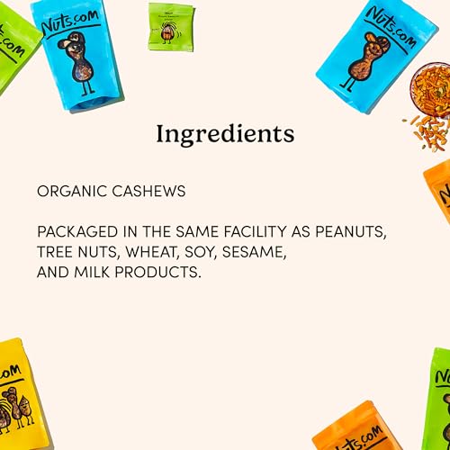 Image of Nuts com - Raw Organic Cashews - Healthy Snack for Adults & Kids, Creamy & Buttery Flavor, Good Source of Protein, Iron & Healthy Fats - Vegan, Raw, Gluten-Free & Kosher Pareve - 2 Pound Bag