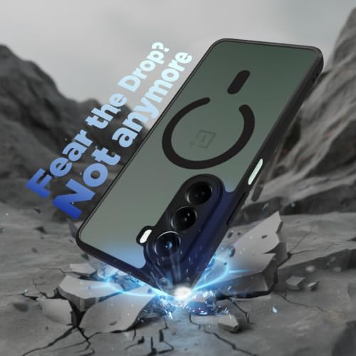 Image of RIGGEAR Shockproof Sleek Hybrid Armor Magnetic Back Cover Case Compatible with MagSafe Accessories for OnePlus Nord CE6 Lite 5G (Smoke Black Matte PC + Black TPU Bumper)