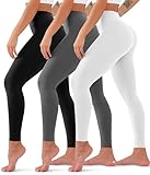 3 Pack High Waisted Leggings for Women No See Through Yoga Pants Tummy Control Leggings for Workout Running Buttery Soft (Black/Grey/White, S/M)