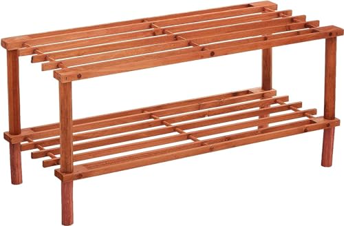 رف أحذية خشبي من طبقتين من اي سي في في، رف أحذية خشبي قائم بذاته، منظم تخزين للمدخل، مساحة صغيرة قابلة للتكديس (بني)