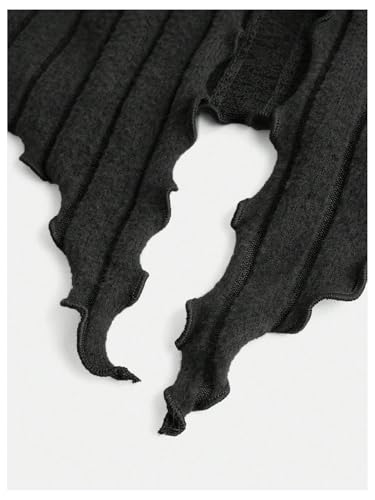 OYOANGLE Girl's Button Front Asymmetrical Split Hem Long Sleeve Top Lettuce Trim Ribbed T Shirts3