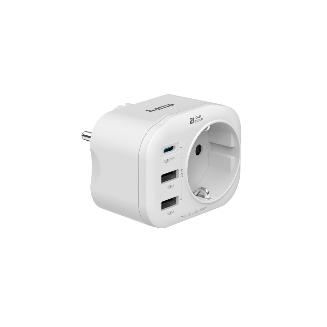 Hama adapter do gniazdka z ładowarką USB (gniazdo elektryczne do kontaktu, PD, Power Delovery, USB A, USB C, 20 W) biała