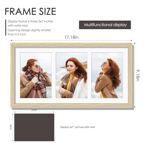 Image of DUENPY 8x16 Collage Picture Frame 5x7 Collage Picture Frame Displays Three 5x7 inch Photos or 8x16 (Without Mat) for Available Horizontal Wall Mounting Display and Vertical Wood Color