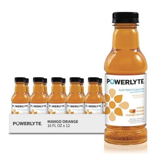 POWERLYTE Sport Hydration Electrolyte Solution Drink for Rehydration | Mango Orange | 16 Fl Oz | 12-Pack