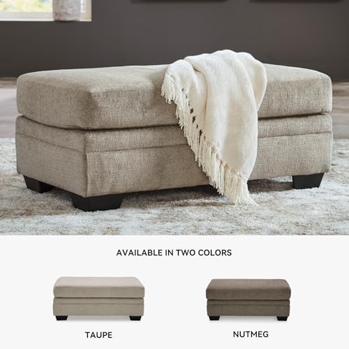 Image of Signature Design by Ashley Stonemeade Large Rectangular Coffee Table Ottoman, Chenille Fabric Upholstery for Living Rooms, Taupe, 44 inch W x 24 inch D, No Assembly Required