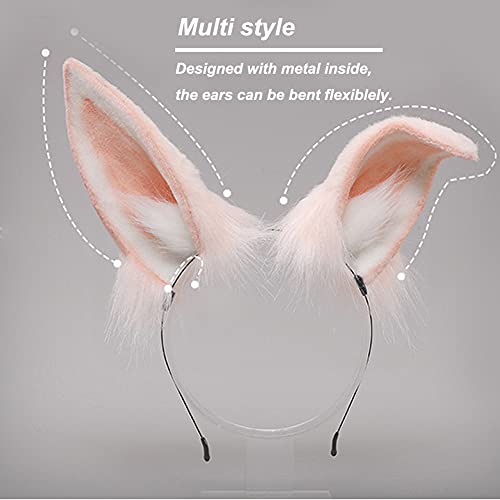 Handmade Rabbit Ears Headband Flexible Animal Ears Hair Hoop Plush Fancy Dress Cosplay Costume Hair Accessories (White) - Image 3