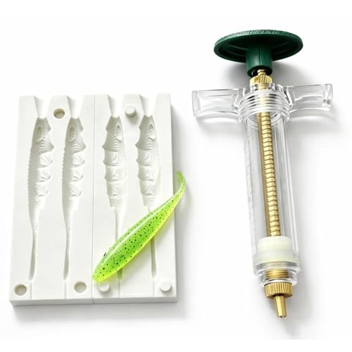 Image of 4" 2-Cavity Soft Plastic Lure Mold Kit with Injector for DIY Bait Making
