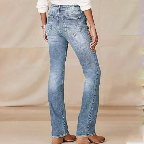 Jeans for Women High Waisted Wide Leg Jean Frayed Retro Straight Leg Skinny Stretch Ripped Denim Pants3