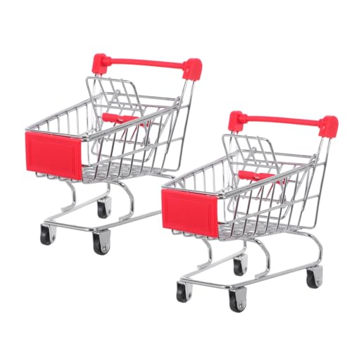 JOINPAYA 2pièces Mini Chariot De Magasinage De Mini Caddies De Courses pour Garçon Fille Jouet De Rangement Rouge pour Décoration Et Organisation De Bureau