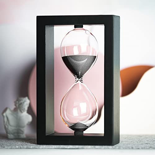 Samlong Hourglass 60 Minute Decorative Sand Timer, Black Wooden Frame Black Sand Clock cover