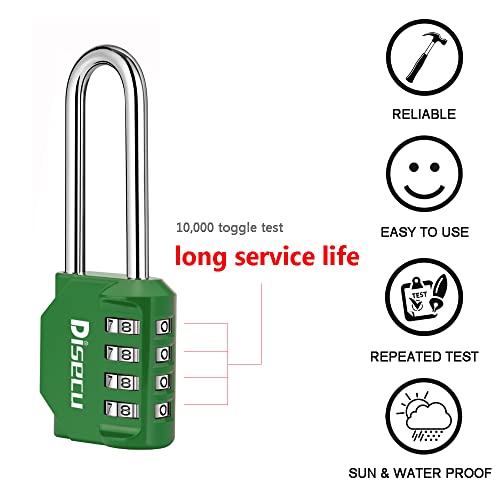 Image of 2 Pack disecu 2.6 Inch Long Shackle Combination Lock, 4 Digit Outdoor Waterproof Padlock for School Gym Locker, Sports Locker, Storage Unit, Gate, Fence, Toolbox, Cabinet (Green)
